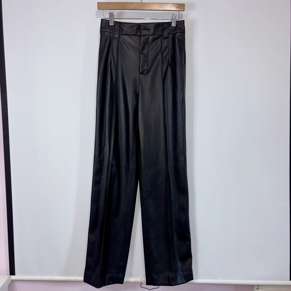 Zara Faux Leather Straight Leg Pants Black High Rise Tailored XS